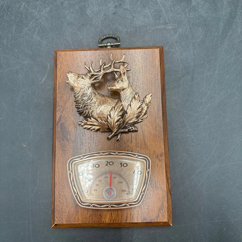 Vtg Set of 2 A&F Canada 3D Leaping Buck Deer Plaques Copper Tone Wood 1330LB